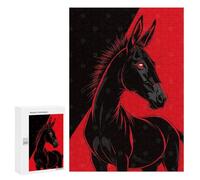 Teenagers Jigsaw Puzzles 300 PCS Stylized Black Donkey with Red Background Jigsaw for Adults Relaxing Games Hand Speed Race Challenging To Complete 300 PCS