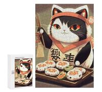 Teenagers Jigsaw Puzzles 300 PCS Sushi Cat Chef Japan Jigsaw for Adults Relaxing Games Hand Speed Race Challenging To Complete 300 PCS