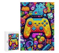 Teenagers Jigsaw Puzzles 300 PCS Vibrant Gaming Controller Illustration -2 Puzzles for Adults Hands-on Game Hand Speed Race Educational Challenge 300 PCS