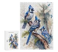 Teenagers Jigsaw Puzzles 300 PCS Watercolor Blue Jay Bird Adult Jigsaw Relaxing Games Difficult Challenge Educational Challenge 300 PCS