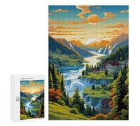 Teenagers Jigsaw Puzzles 300 PCS Waterfall Valley Sunset Puzzles for Adults Hands-on Game Hand Speed Race Educational Challenge 300 PCS