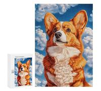 Teenagers Jigsaw Puzzles 300 PCS Welsh Corgi Against Blue Sky Puzzles for Adults Relax Games But Fun And Humorous Challenging To Complete 300 PCS