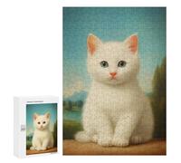 Teenagers Jigsaw Puzzles 300 PCS White Fluffy Kitten Puzzles for Adults Family Game Perfect Decoration Challenging To Complete 300 PCS