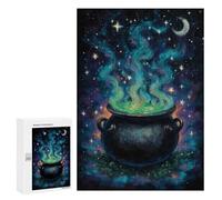 Teenagers Jigsaw Puzzles 300 PCS Witchs Cauldron Under A Starry Sky Puzzles for Adults Family Game Perfect Decoration Challenging To Complete 300 PCS