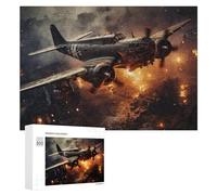 Teenagers Jigsaw Puzzles 300 PCS World War II Bomber Over Burning City Puzzles for Adults Hands-on Game Hand Speed Race Educational Challenge 300 PCS