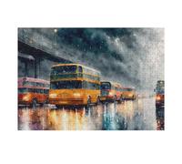 Teenagers Jigsaw Puzzles 38x26cm/1000pcs Rainy Night Bus Parade Puzzles for Adults Hands-on Game Hand Speed Race Educational Challenge 38x26cm/1000pcs