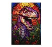 Teenagers Jigsaw Puzzles 38x26cm/1000pcs T Rex Stained Glass Window Jigsaw for Adults Brain Teaser Game But Fun And Humorous Birthday Present, Gifts, 38x26cm/1000pcs