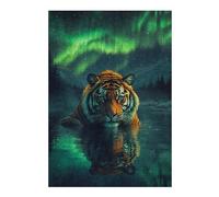Teenagers Jigsaw Puzzles 38x26cm/1000pcs Tiger Under Aurora Borealis Puzzles for Adults Brain Teaser Game Staycation Kill Time Educational Challenge 38x26cm/1000pcs