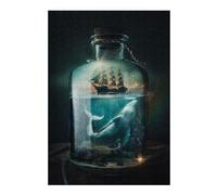 Teenagers Jigsaw Puzzles 38x26cm/1000pcs Whale And Ship in A Bottle Puzzles for Adults Brain Teaser Game Staycation Kill Time Educational Challenge 38x26cm/1000pcs