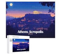 Teenagers Jigsaw Puzzles 500 PCS Athens Acropolis Greece Nightscape Illustration Adult Jigsaw Puzzle Relaxing Games Wall Decoration Great Gift for Gaming 500 PCS
