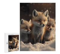 Teenagers Jigsaw Puzzles 500 PCS Baby Fox in Snow Adult Jigsaw Relaxing Games Difficult Challenge Educational Challenge 500 PCS