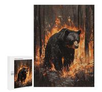 Teenagers Jigsaw Puzzles 500 PCS Black Bear in Fire Adult Jigsaw Relaxing Games Difficult Challenge Educational Challenge 500 PCS