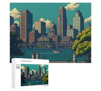 Teenagers Jigsaw Puzzles 500 PCS Boston City Pixel Art Adult Jigsaw Puzzle Relaxing Games Wall Decoration Great Gift for Gaming 500 PCS