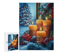 Teenagers Jigsaw Puzzles 500 PCS Christmas Candles & Evergreen Jigsaw for Adults Relaxing Games Hand Speed Race Challenging To Complete 500 PCS