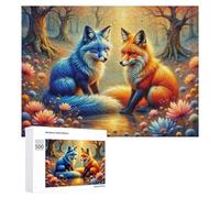 Teenagers Jigsaw Puzzles 500 PCS Colorful Foxes in Autumn Forest Puzzles for Adults Hands-on Game Hand Speed Race Educational Challenge 500 PCS