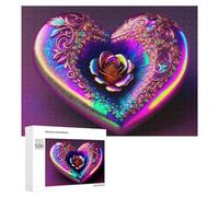 Teenagers Jigsaw Puzzles 500 PCS Colorful Heart with Rose Decorations Puzzles for Adults Hands-on Game Hand Speed Race Educational Challenge 500 PCS