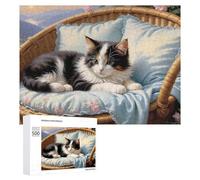 Teenagers Jigsaw Puzzles 500 PCS Cozy Cat Basket Scene Puzzles for Adults Hands-on Game Hand Speed Race Educational Challenge 500 PCS