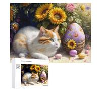 Teenagers Jigsaw Puzzles 500 PCS Easter Egg Hunt with Cute Cat Puzzles for Adults Hands-on Game Hand Speed Race Educational Challenge 500 PCS