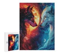 Teenagers Jigsaw Puzzles 500 PCS Fire And Ice Wolf Jigsaw for Adults Relaxing Games Hand Speed Race Challenging To Complete 500 PCS