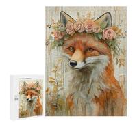 Teenagers Jigsaw Puzzles 500 PCS Fox with Floral Crown Jigsaw for Adults Relaxing Games Hand Speed Race Challenging To Complete 500 PCS