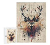 Teenagers Jigsaw Puzzles 500 PCS Geometric Deer Portrait with Abstract Patterns Puzzles for Adults Family Game Perfect Decoration Challenging To Complete 500 PCS