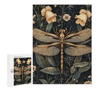 Teenagers Jigsaw Puzzles 500 PCS Golden Dragonfly in Bloom Puzzles for Adults Family Game Perfect Decoration Challenging To Complete 500 PCS