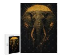 Teenagers Jigsaw Puzzles 500 PCS Golden Elephant Portrait on Black Background Puzzles for Adults Family Game Perfect Decoration Challenging To Complete 500 PCS