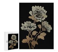 Teenagers Jigsaw Puzzles 500 PCS Golden Floral Illustration on Black Background Jigsaw for Adults Relaxing Games Hand Speed Race Challenging To Complete 500 PCS