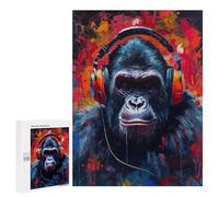 Teenagers Jigsaw Puzzles 500 PCS Gorilla with Headphones Jigsaw for Adults Relaxing Games Hand Speed Race Challenging To Complete 500 PCS