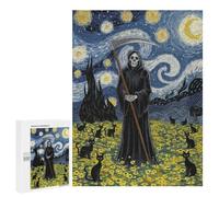 Teenagers Jigsaw Puzzles 500 PCS Grim Cats on Starry Night Puzzles for Adults Family Game Perfect Decoration Challenging To Complete 500 PCS