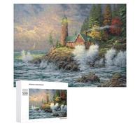 Teenagers Jigsaw Puzzles 500 PCS Lighthouse by The Sea Puzzles for Adults Hands-on Game Hand Speed Race Educational Challenge 500 PCS