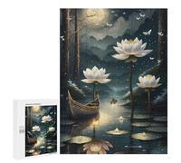 Teenagers Jigsaw Puzzles 500 PCS Lotus Pond Moonlit Serenity Puzzles for Adults Hands-on Game Hand Speed Race Educational Challenge 500 PCS