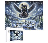 Teenagers Jigsaw Puzzles 500 PCS Magical Winter Night Scene with Flying Cat Puzzles for Adults Hands-on Game Hand Speed Race Educational Challenge 500 PCS