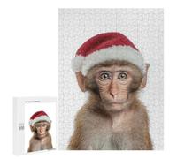 Teenagers Jigsaw Puzzles 500 PCS Monkey Wearing A Christmas Santa Hat Jigsaw for Adults Relaxing Games Hand Speed Race Challenging To Complete 500 PCS