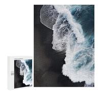 Teenagers Jigsaw Puzzles 500 PCS Ocean Wave Crashing on Black Sand Adult Jigsaw Relaxing Games Difficult Challenge Educational Challenge 500 PCS