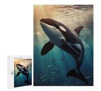 Teenagers Jigsaw Puzzles 500 PCS Orca Whale Sunset Dive Puzzles for Adults Family Game Perfect Decoration Challenging To Complete 500 PCS