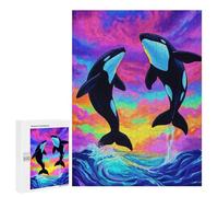 Teenagers Jigsaw Puzzles 500 PCS Orcas Leaping Colorful Ocean Puzzles for Adults Family Game Perfect Decoration Challenging To Complete 500 PCS
