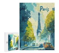 Teenagers Jigsaw Puzzles 500 PCS Paris Eiffel Tower Street Scene Puzzles for Adults Family Game Perfect Decoration Challenging To Complete 500 PCS