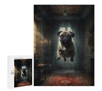Teenagers Jigsaw Puzzles 500 PCS Pug in Haunted Mansion Puzzles for Adults Family Game Perfect Decoration Challenging To Complete 500 PCS