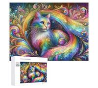 Teenagers Jigsaw Puzzles 500 PCS Rainbow Cat Artwork Puzzles for Adults Hands-on Game Hand Speed Race Educational Challenge 500 PCS