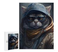 Teenagers Jigsaw Puzzles 500 PCS Rapper Cat with Glasses Adult Jigsaw Relaxing Games Difficult Challenge Educational Challenge 500 PCS