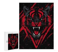Teenagers Jigsaw Puzzles 500 PCS Red And Black Tiger Illustration Puzzles for Adults Family Game Perfect Decoration Challenging To Complete 500 PCS