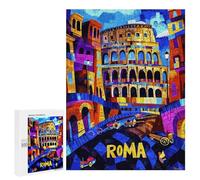 Teenagers Jigsaw Puzzles 500 PCS Rome Colosseum Colors - Vibrant Geometric Cityscape Jigsaw for Adults Relaxing Games Hand Speed Race Challenging To Complete 500 PCS