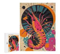 Teenagers Jigsaw Puzzles 500 PCS Shrimp with Retro Design Abstract Shrimp Artwork in Vibrant Colors Adult Jigsaw Relaxing Games Difficult Challenge Educational Challenge 500 PCS