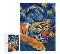 Teenagers Jigsaw Puzzles 500 PCS Sleeping Tiger in Starry Night Style Jigsaw for Adults Relaxing Games Hand Speed Race Challenging To Complete 500 PCS
