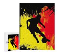 Teenagers Jigsaw Puzzles 500 PCS Soccer Player Silhouette with Belgium Flag Abstract Background Puzzles for Adults Family Game Perfect Decoration Challenging To Complete 500 PCS