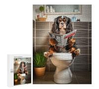 Teenagers Jigsaw Puzzles 500 PCS Spaniel on The Toilet Jigsaw for Adults Relaxing Games Hand Speed Race Challenging To Complete 500 PCS