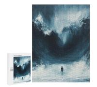 Teenagers Jigsaw Puzzles 500 PCS Thalassophobia Man Facing Giant Wave Painting Puzzles for Adults Family Game Perfect Decoration Challenging To Complete 500 PCS
