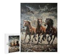 Teenagers Jigsaw Puzzles 500 PCS Three Horses Running Painting Puzzles for Adults Family Game Perfect Decoration Challenging To Complete 500 PCS