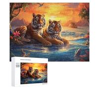 Teenagers Jigsaw Puzzles 500 PCS Tiger Pair by The Water's Edge Puzzles for Adults Hands-on Game Hand Speed Race Educational Challenge 500 PCS